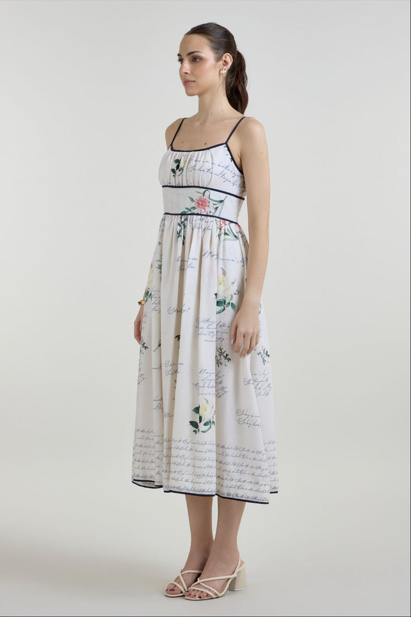 Poetry Strappy Midi dress linen dress by SOBARIKO for women in Singapore