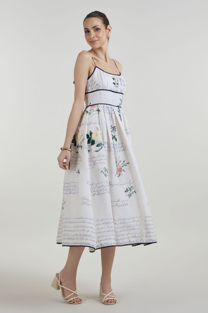 Poetry Strappy Midi dress linen dress by SOBARIKO for women in Singapore