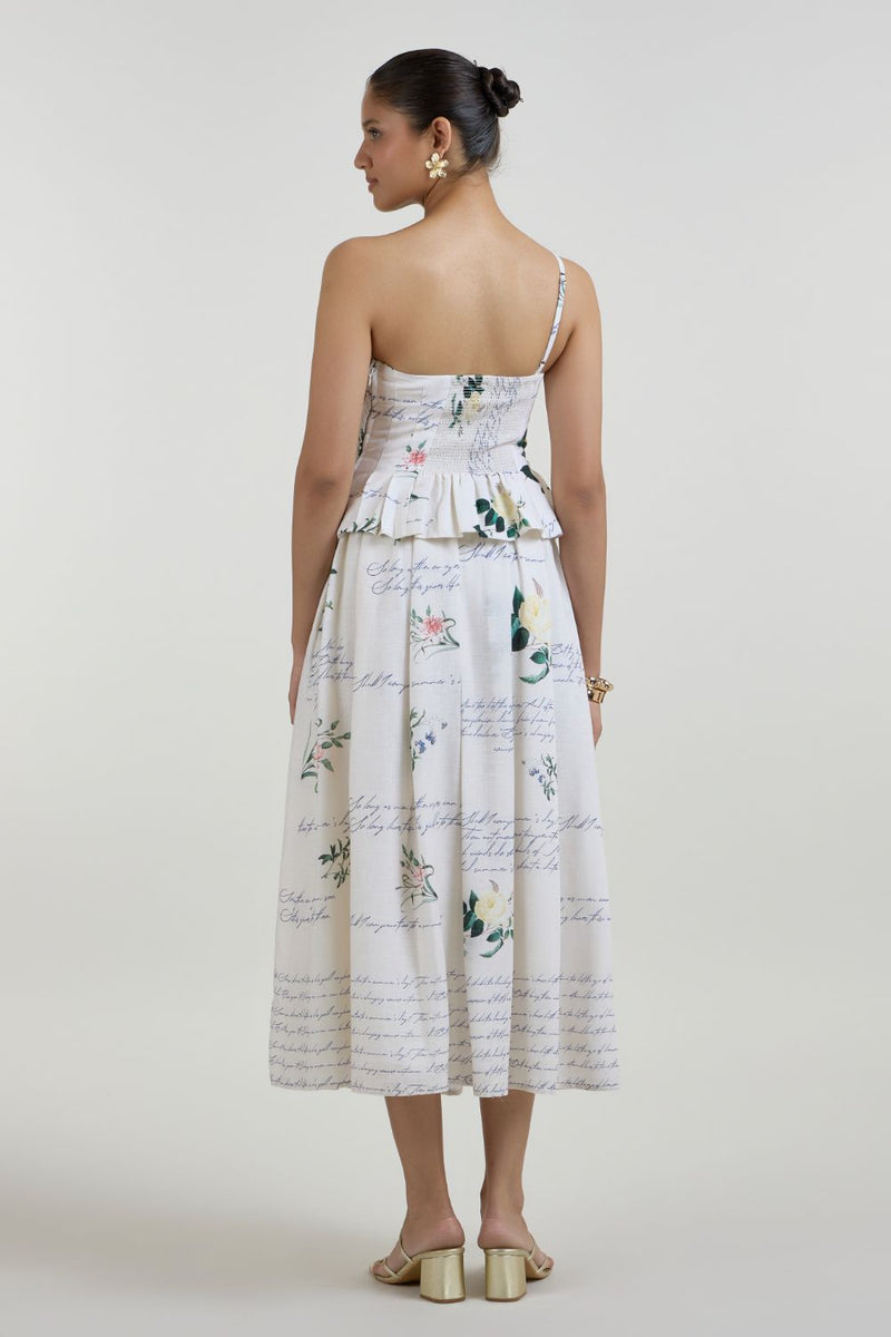 Poetry Strappy Midi dress linen dress by SOBARIKO for women in Singapore