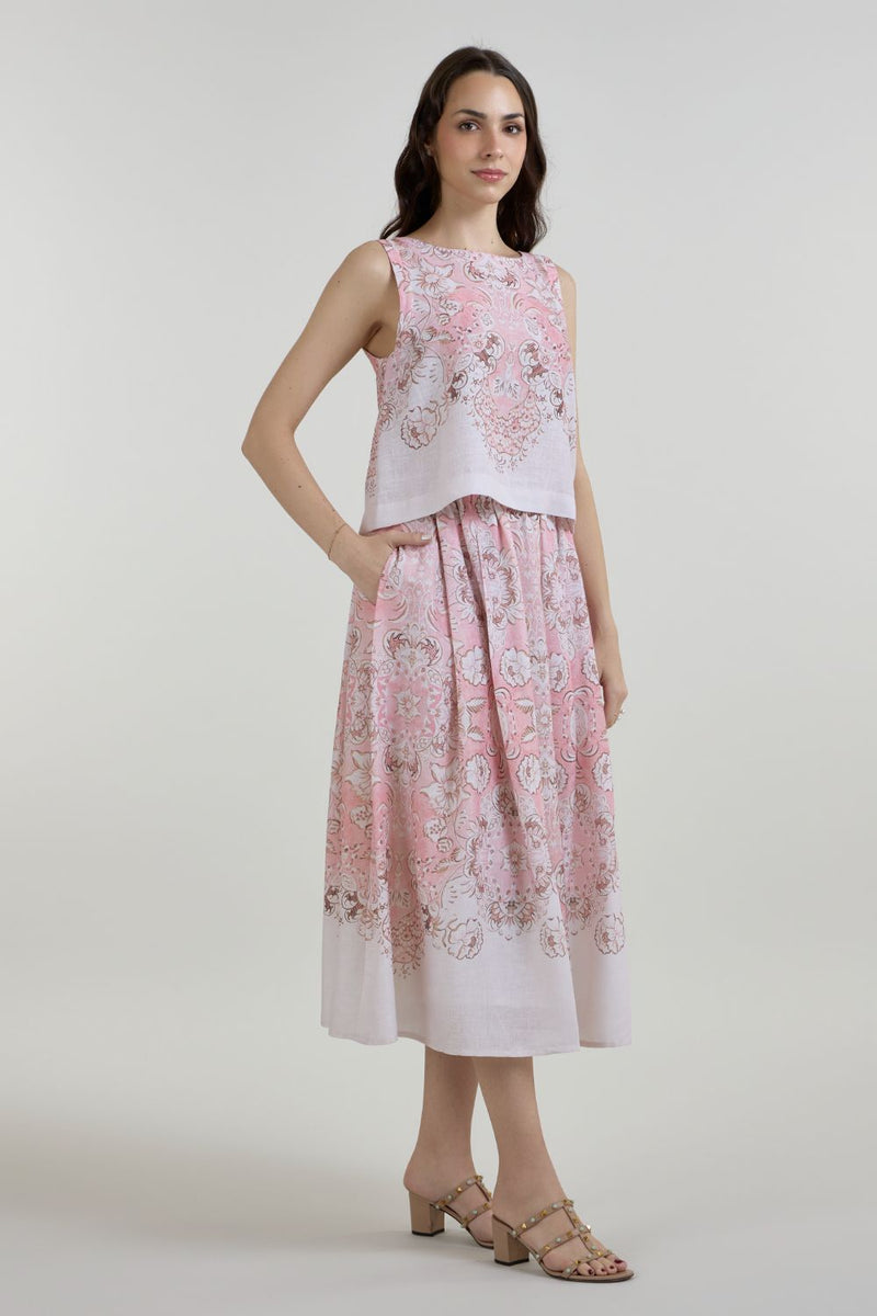 Anna Skirt Set linen co-ord set by SOBARIKO in pink for women in Singapore