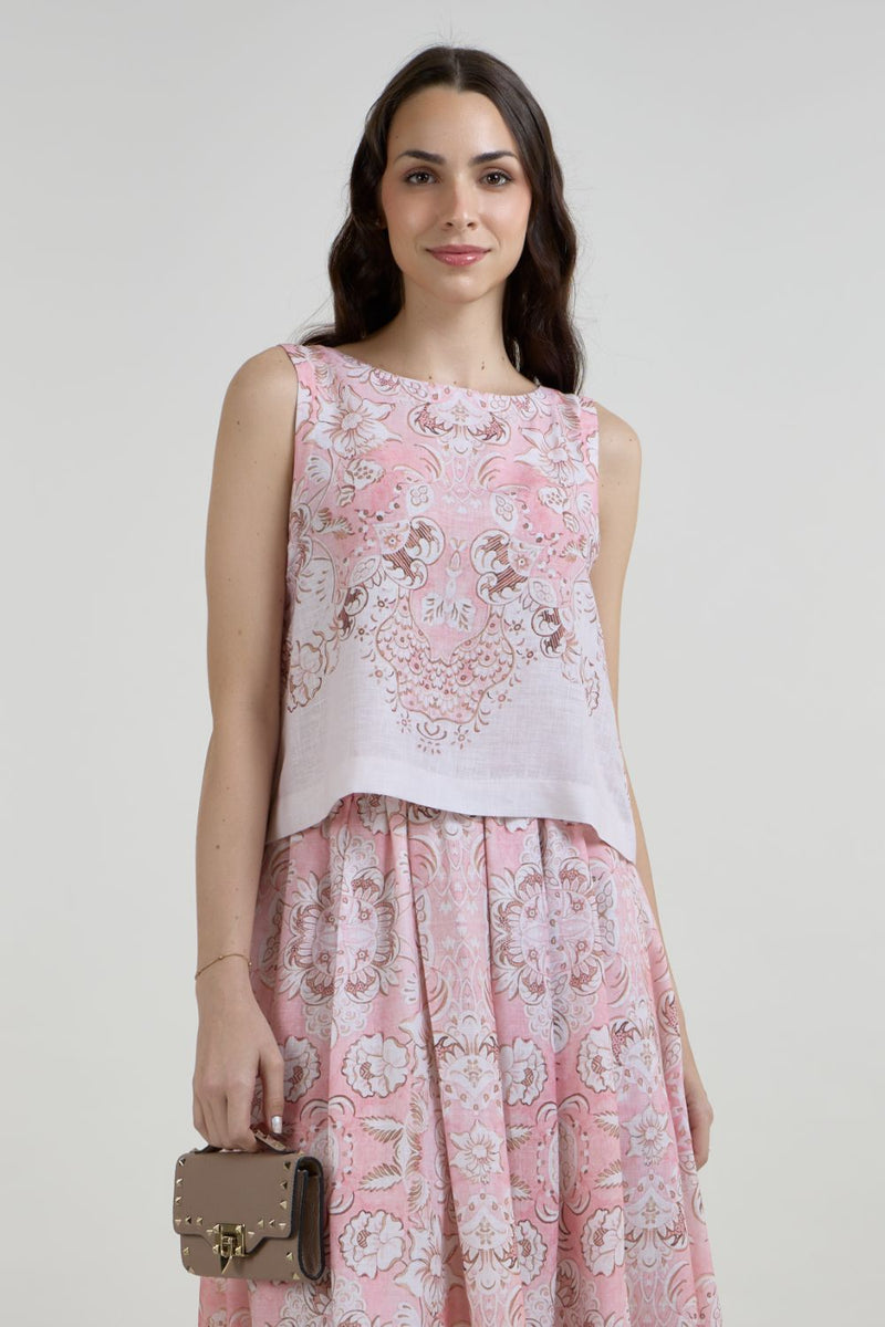 Anna Skirt Set linen co-ord set by SOBARIKO in pink for women in Singapore
