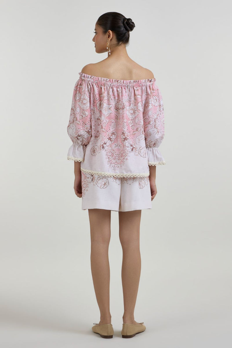 Anna Off Shoulder Set linen co-ord set by SOBARIKO in pink for women in Singapore
