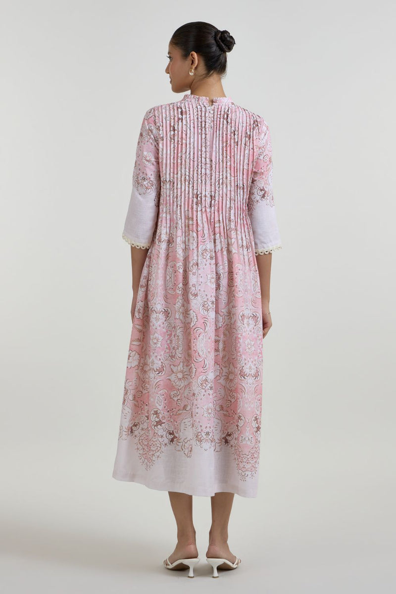 Anna Pleated dress linen dress by SOBARIKO for women in Singapore