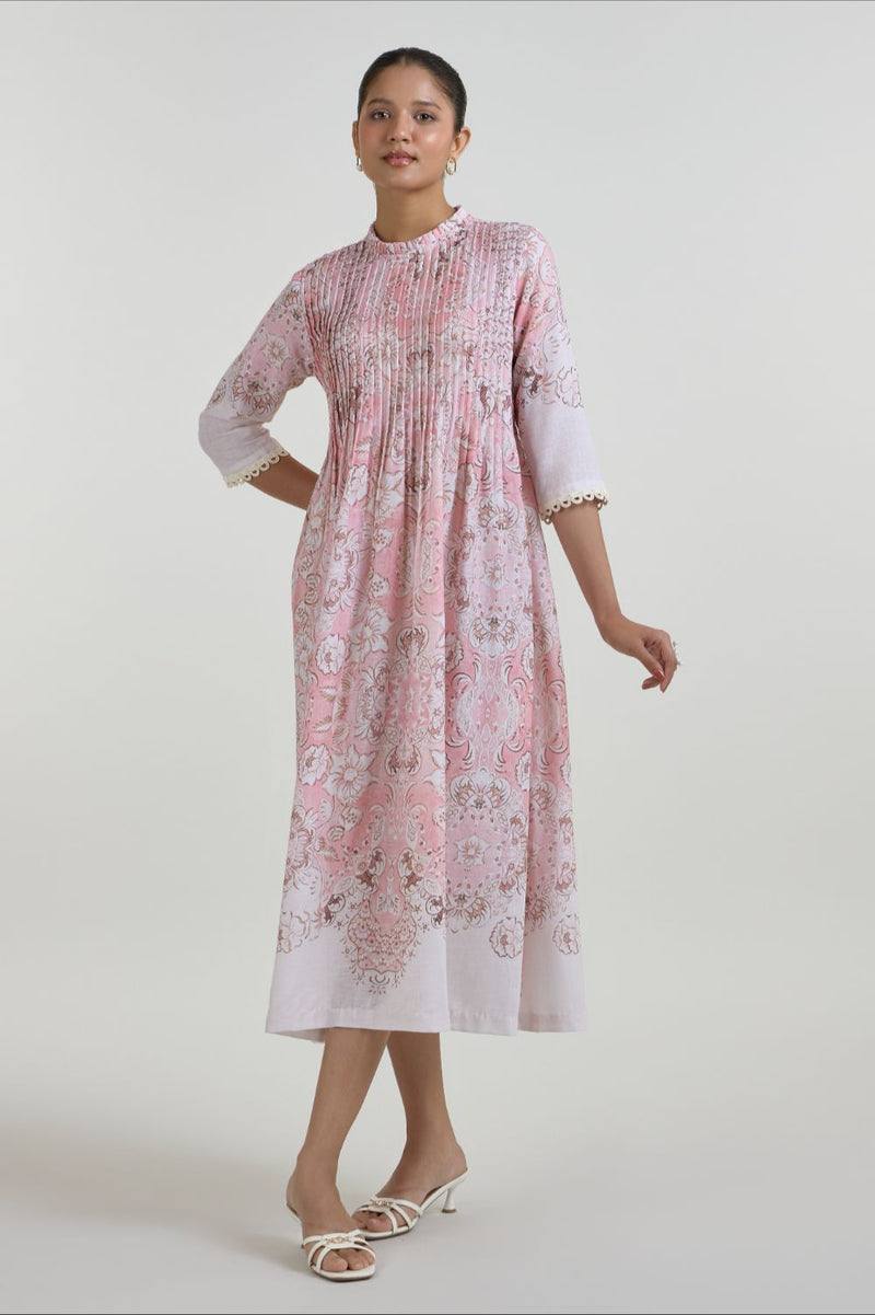 Anna Pleated dress linen dress by SOBARIKO for women in Singapore