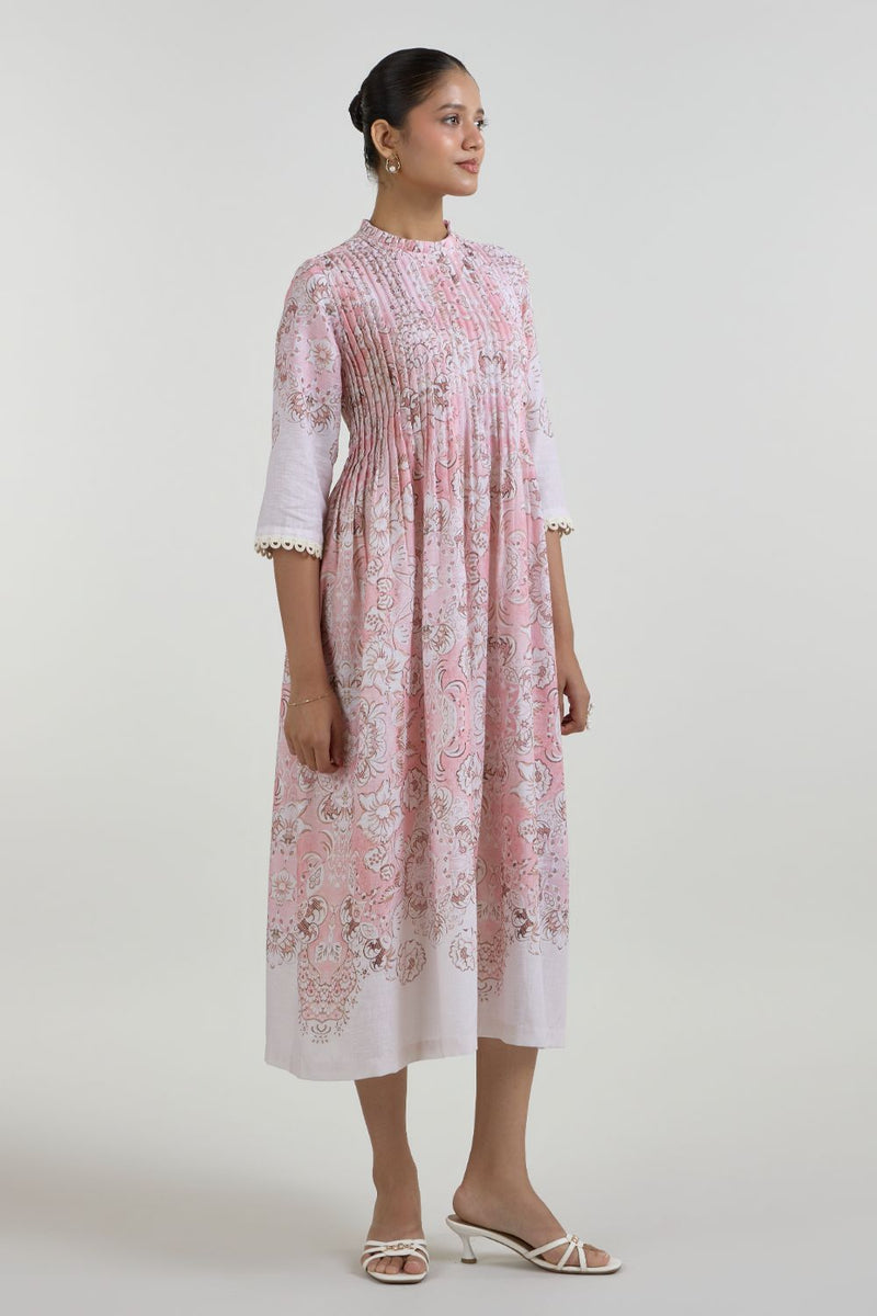 Anna Pleated dress linen dress by SOBARIKO for women in Singapore