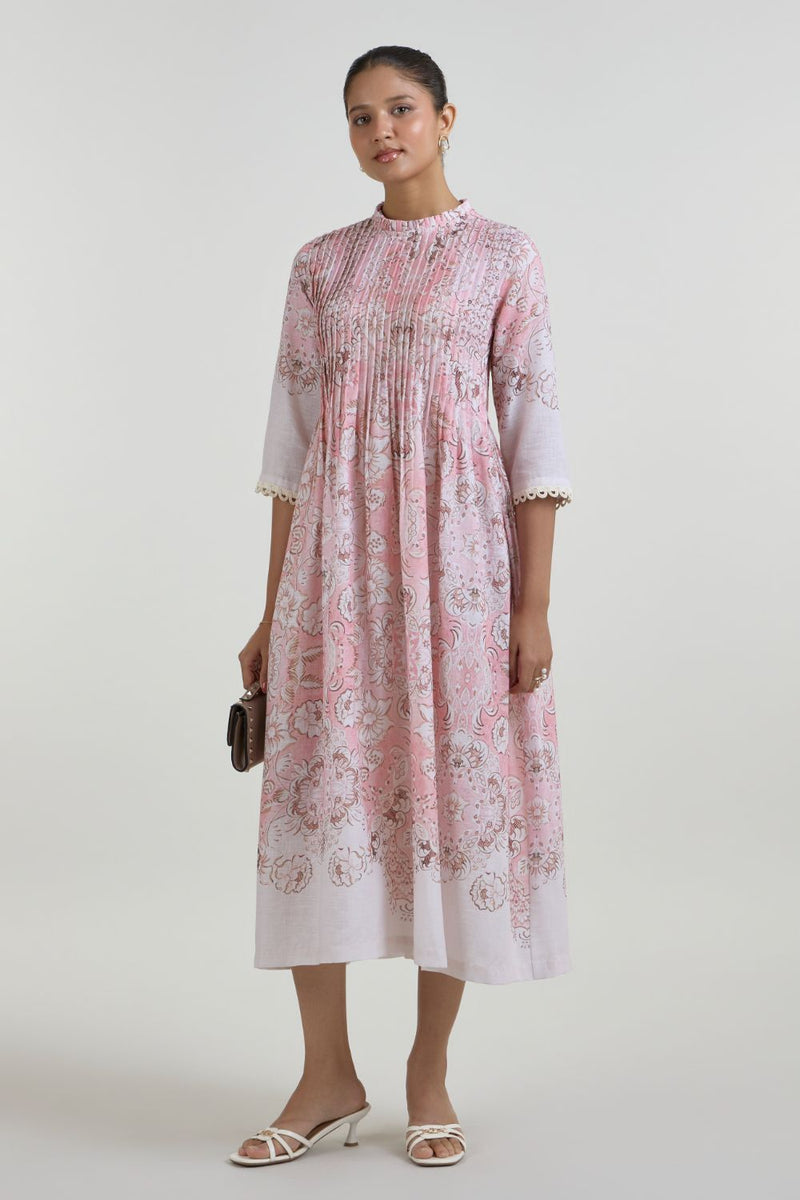 Anna Pleated dress linen dress by SOBARIKO for women in Singapore