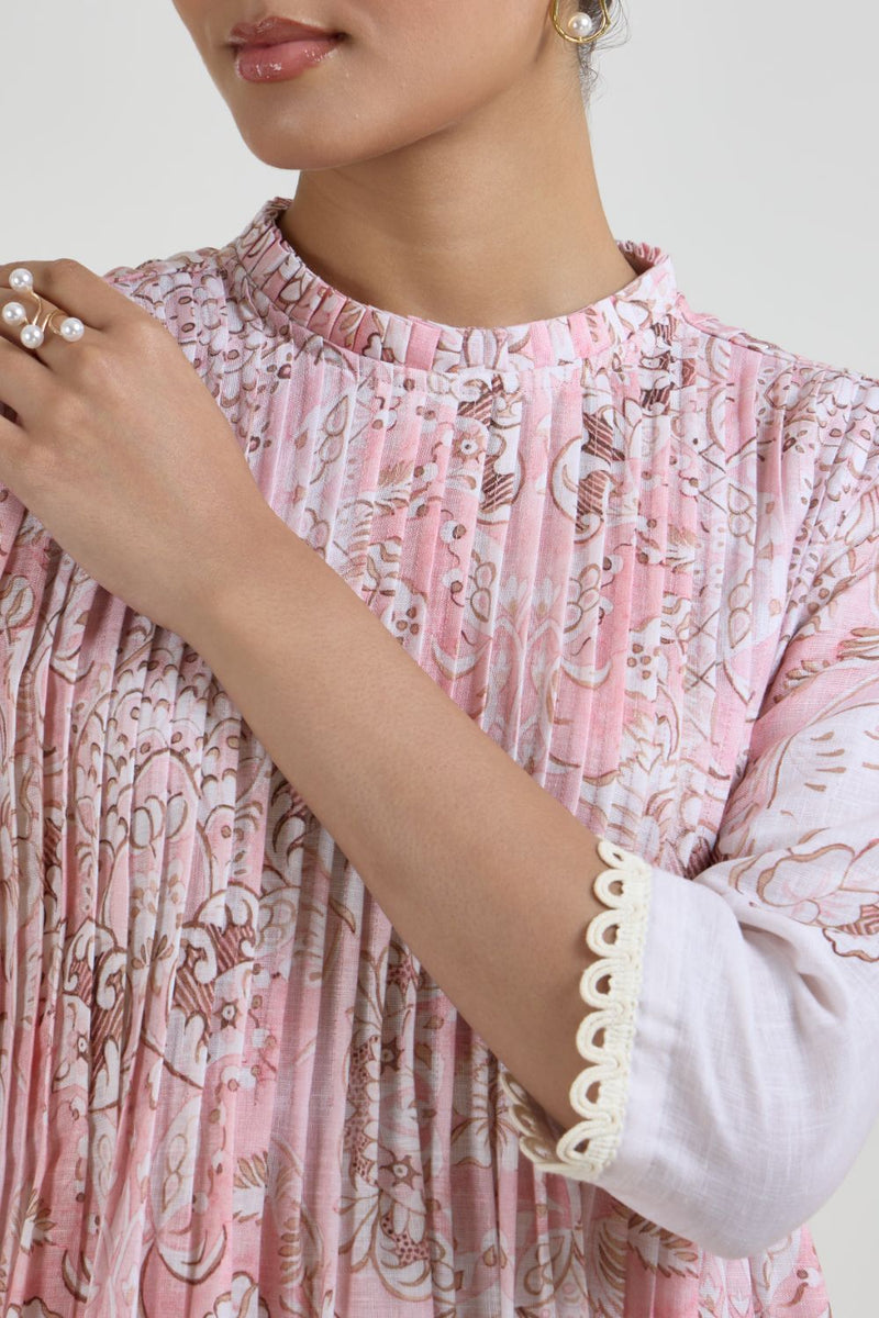 Anna Pleated dress linen dress by SOBARIKO for women in Singapore