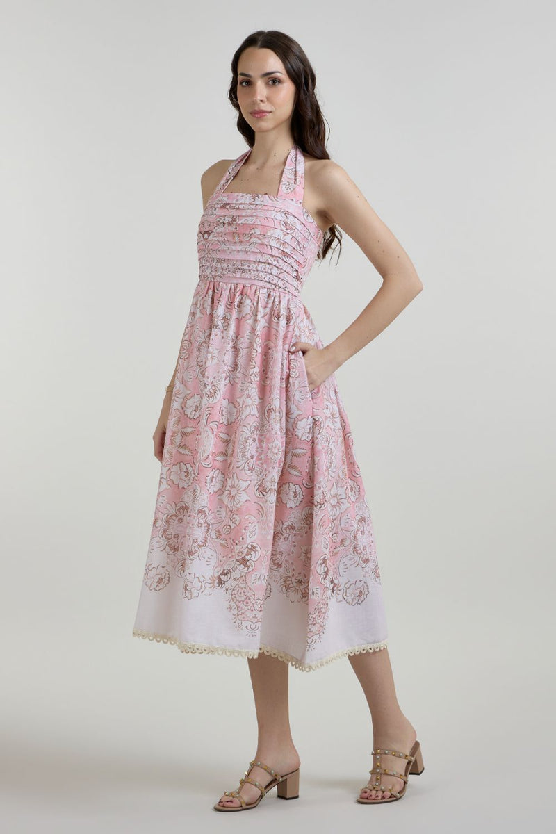 Anna Halter dress linen dress by SOBARIKO for women in Singapore