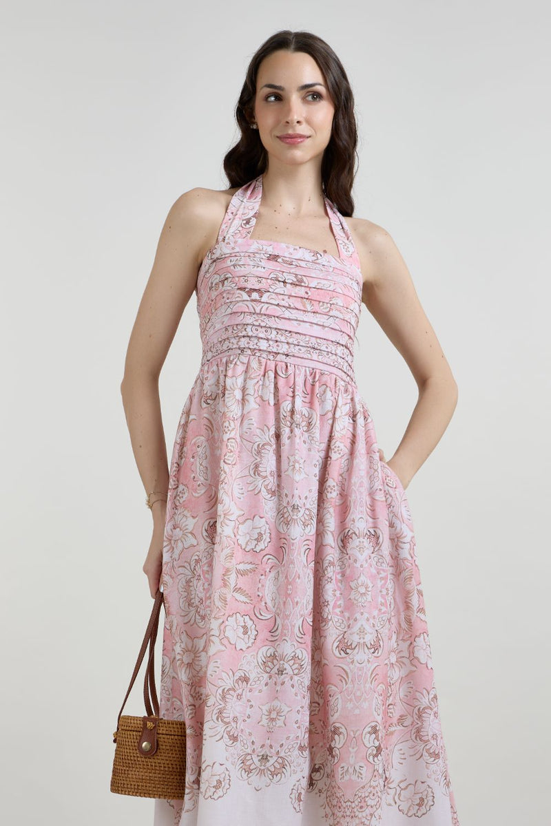 Anna Halter dress linen dress by SOBARIKO for women in Singapore