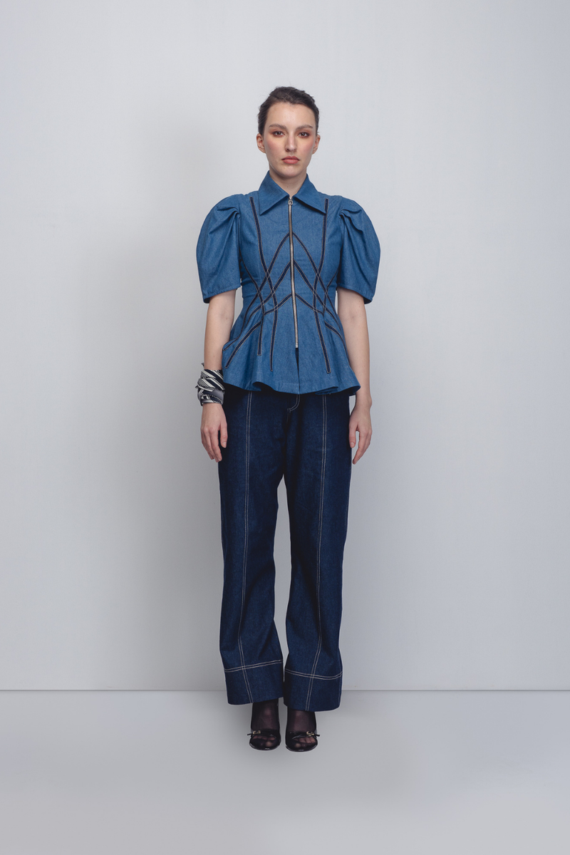Spirale Denim Top - Denim Blue cotton Buy Spirale Denim Top - Denim Blue from C&W | Tops And Shirts for Women by Leh Studios in blue color for women in Singapore