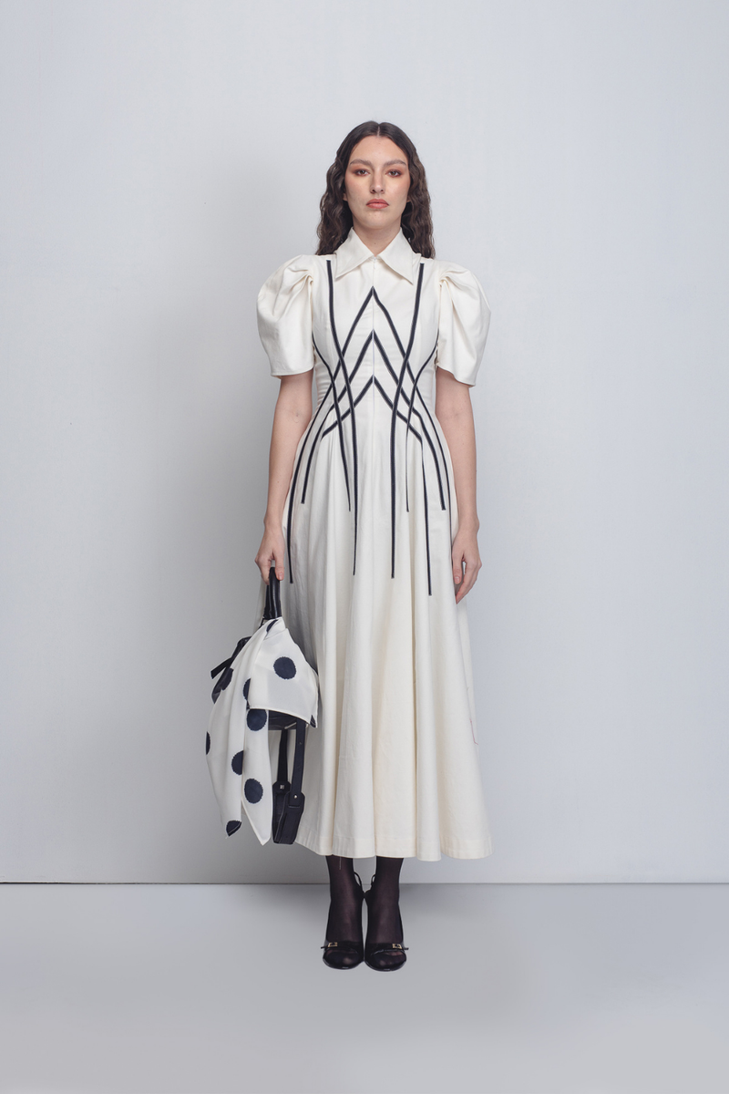 Spirale Dress - White + Black cotton Buy Spirale Dress - White + Black from C&W | Dresses for Women by Leh Studios in black color for women in Singapore