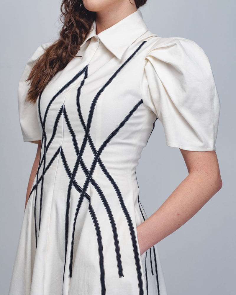 Spirale Dress - White + Black cotton Buy Spirale Dress - White + Black from C&W | Dresses for Women by Leh Studios in black color for women in Singapore