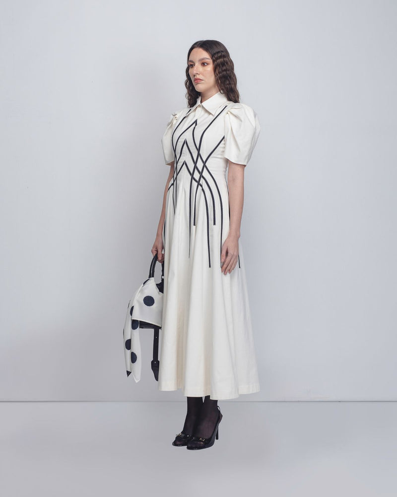 Spirale Dress - White + Black cotton Buy Spirale Dress - White + Black from C&W | Dresses for Women by Leh Studios in black color for women in Singapore