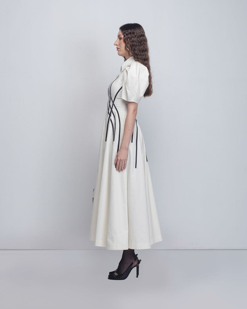 Spirale Dress - White + Black cotton Buy Spirale Dress - White + Black from C&W | Dresses for Women by Leh Studios in black color for women in Singapore
