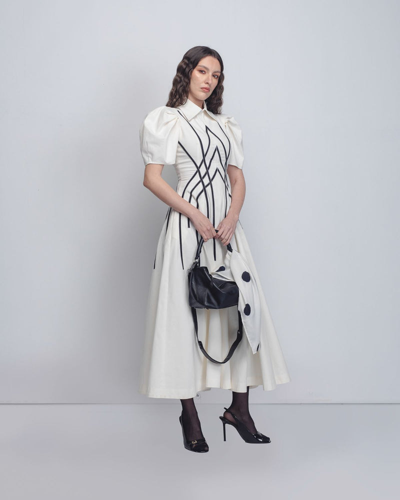 Spirale Dress - White + Black cotton Buy Spirale Dress - White + Black from C&W | Dresses for Women by Leh Studios in black color for women in Singapore