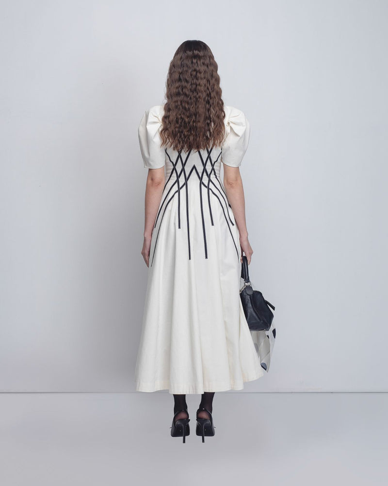 Spirale Dress - White + Black cotton Buy Spirale Dress - White + Black from C&W | Dresses for Women by Leh Studios in black color for women in Singapore