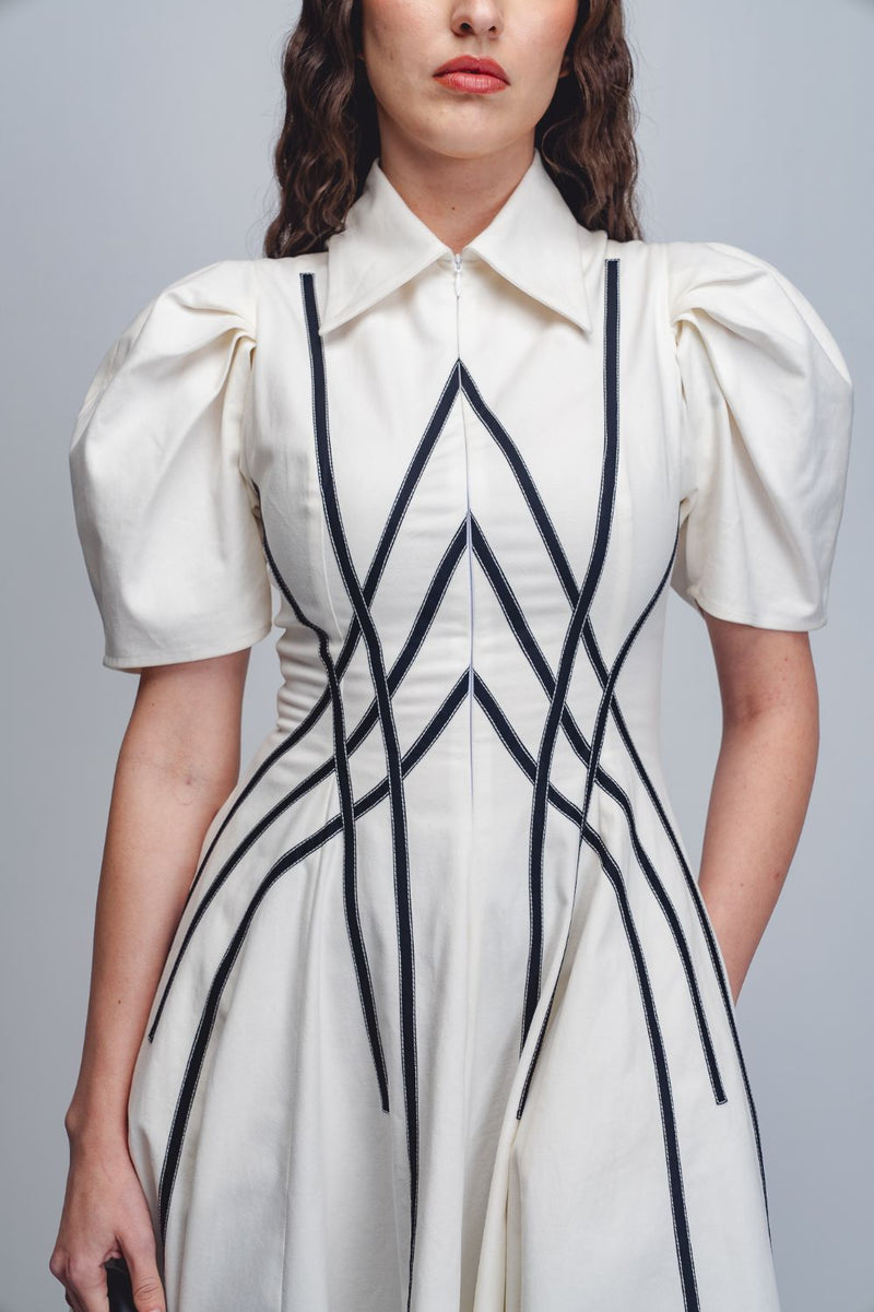 Spirale Dress - White + Black cotton Buy Spirale Dress - White + Black from C&W | Dresses for Women by Leh Studios in black color for women in Singapore