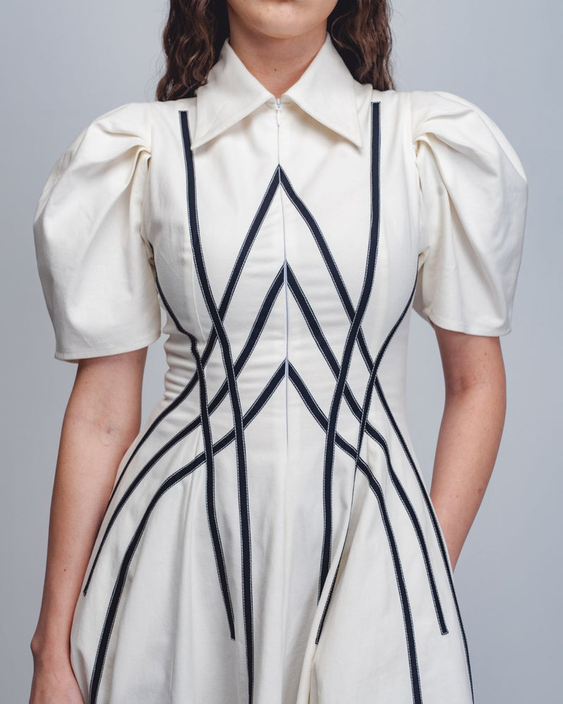 Spirale Dress - White + Black cotton Buy Spirale Dress - White + Black from C&W | Dresses for Women by Leh Studios in black color for women in Singapore