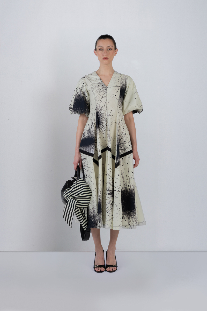SPLATTER THALIA DRESS - Black + Ivory dress by Leh Studios in ivory for women in Singapore