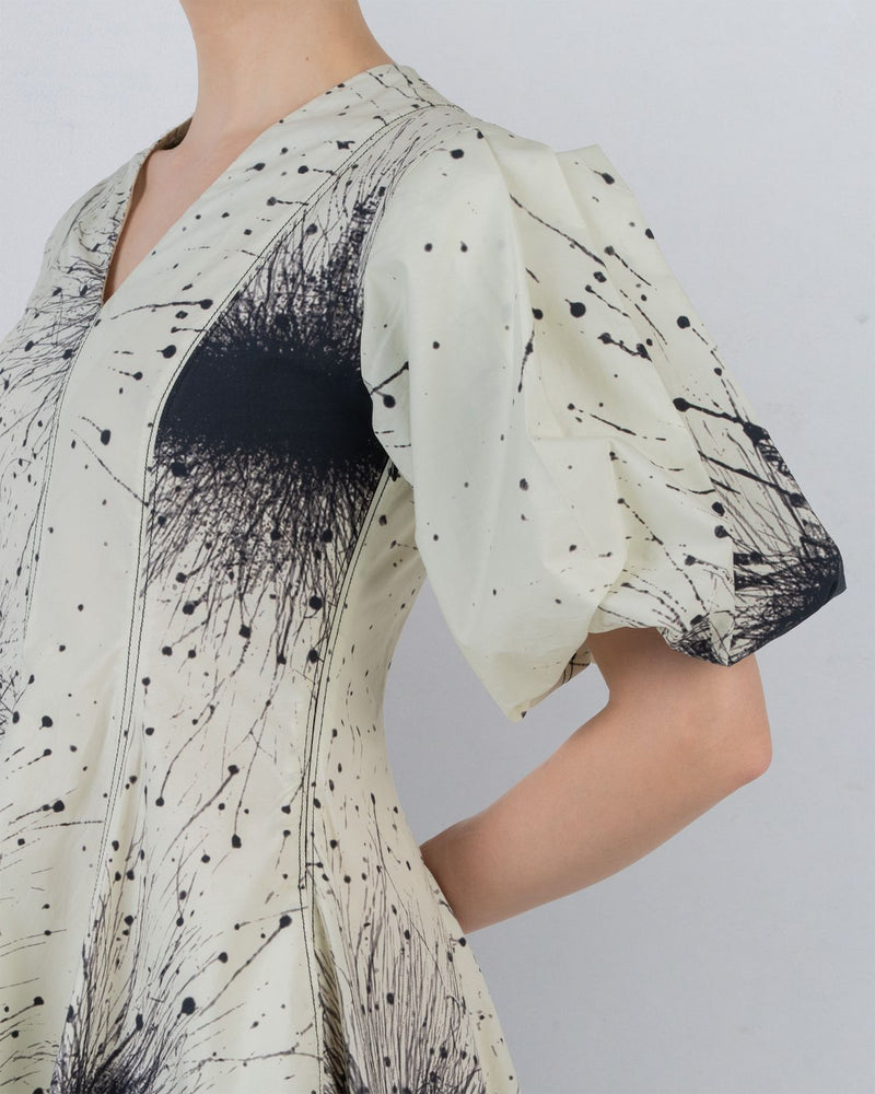 SPLATTER THALIA DRESS - Black + Ivory dress by Leh Studios in ivory for women in Singapore