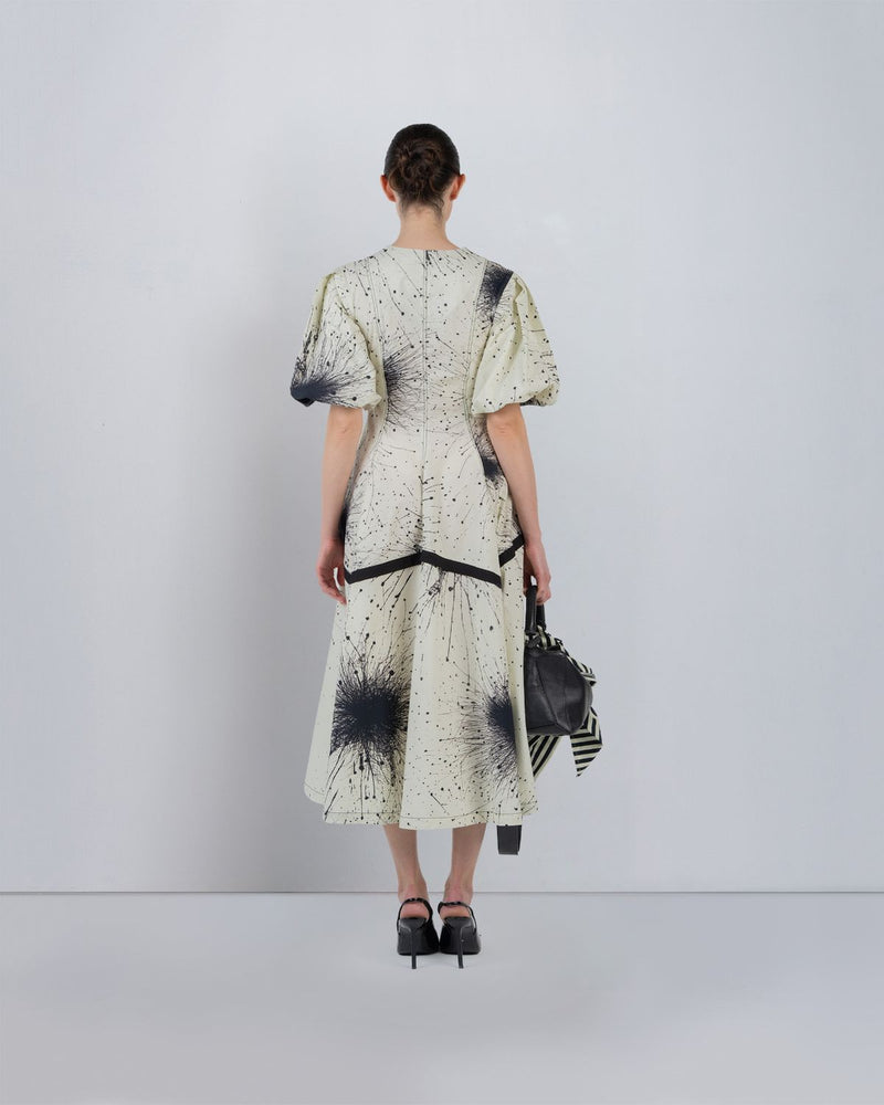 SPLATTER THALIA DRESS - Black + Ivory dress by Leh Studios in ivory for women in Singapore