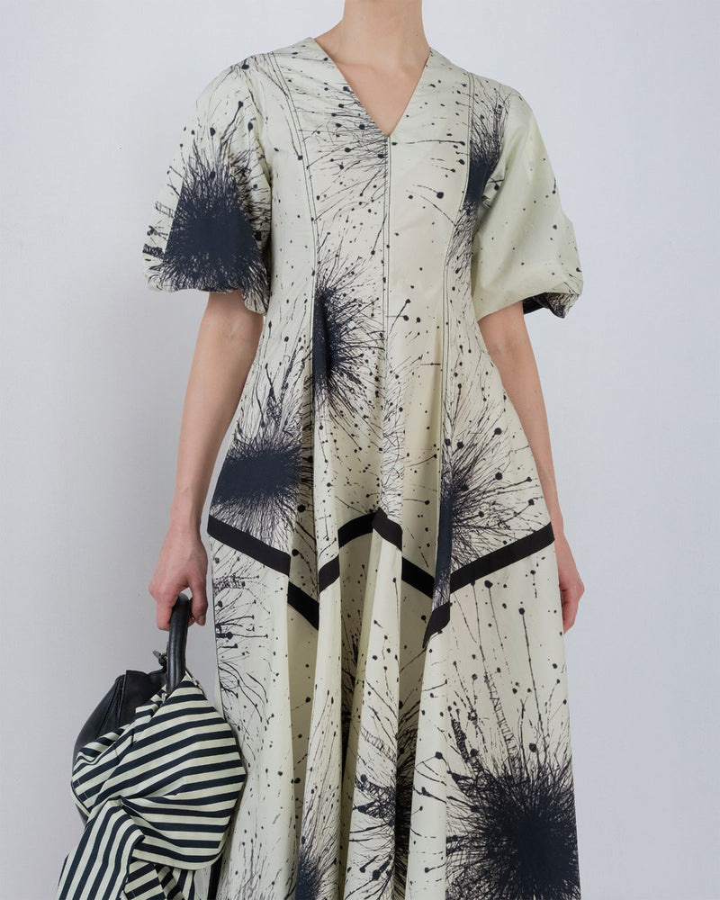 SPLATTER THALIA DRESS - Black + Ivory dress by Leh Studios in ivory for women in Singapore