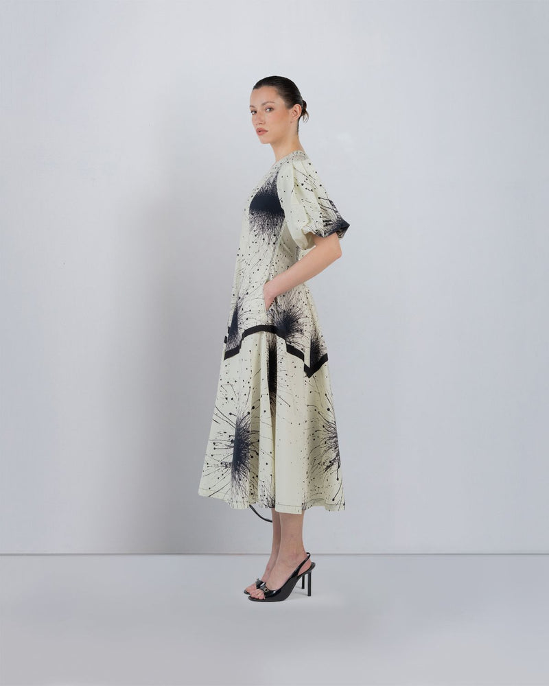 SPLATTER THALIA DRESS - Black + Ivory dress by Leh Studios in ivory for women in Singapore