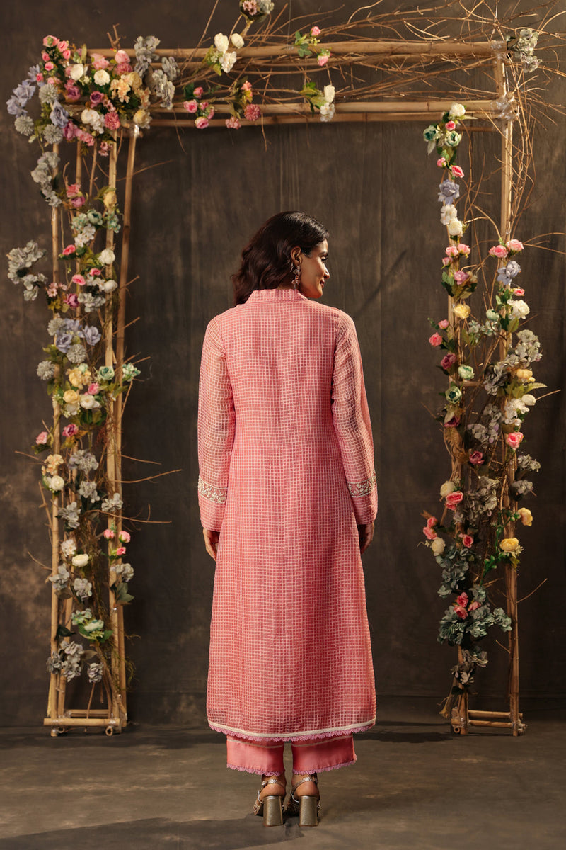 Vaayu Pink Collar Kurta Set silk chanderi , silk tencel kurta/kurta set by Niti Bothra in pink for women in Singapore