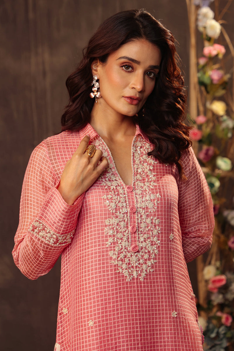 Vaayu Pink Collar Kurta Set silk chanderi , silk tencel kurta/kurta set by Niti Bothra in pink for women in Singapore