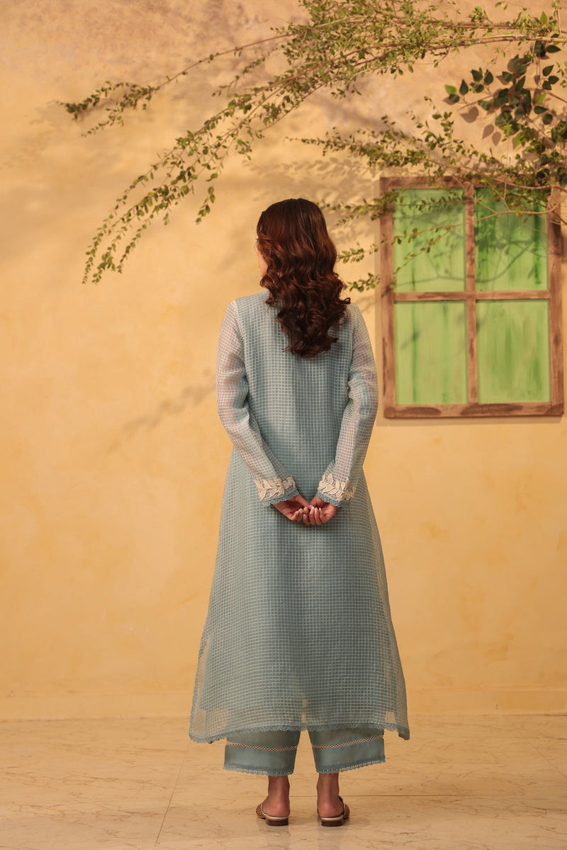 Vaayu Light Blue Tie-up Kurta Set silk chanderi , silk tencel kurta/kurta set by Niti Bothra in light blue for women in Singapore