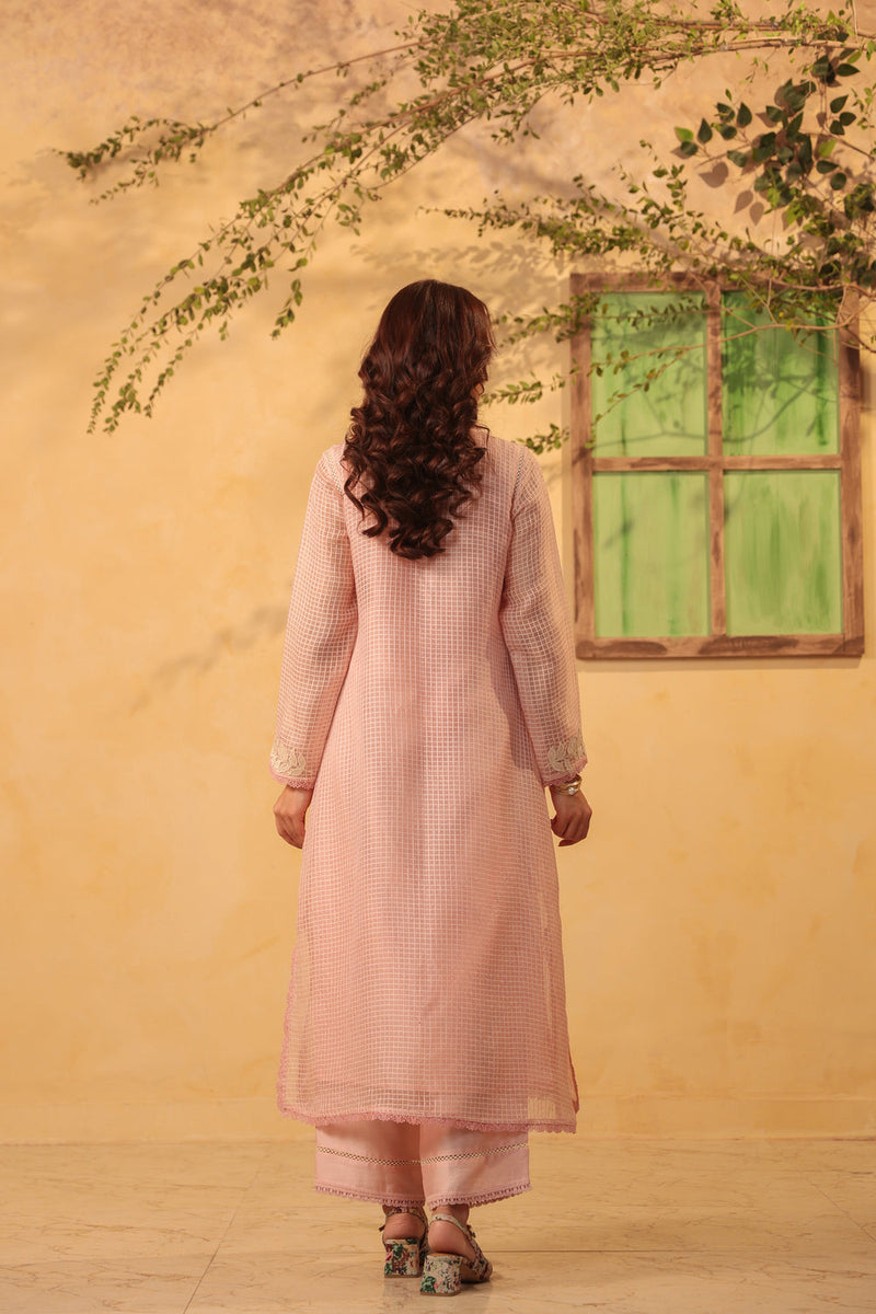 Vaayu Light Pink Tie-up Kurta Set silk chanderi , silk tencel kurta/kurta set by Niti Bothra in light pink for women in Singapore