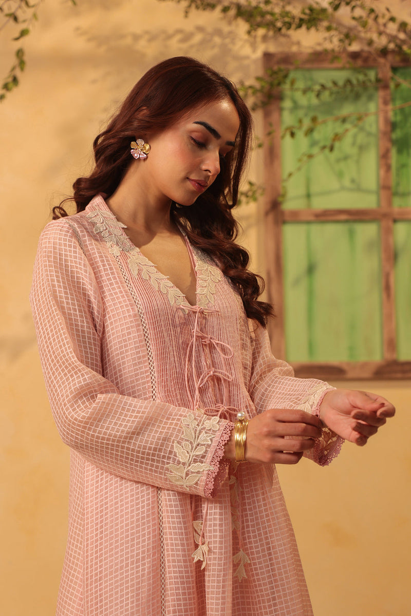 Vaayu Light Pink Tie-up Kurta Set silk chanderi , silk tencel kurta/kurta set by Niti Bothra in light pink for women in Singapore