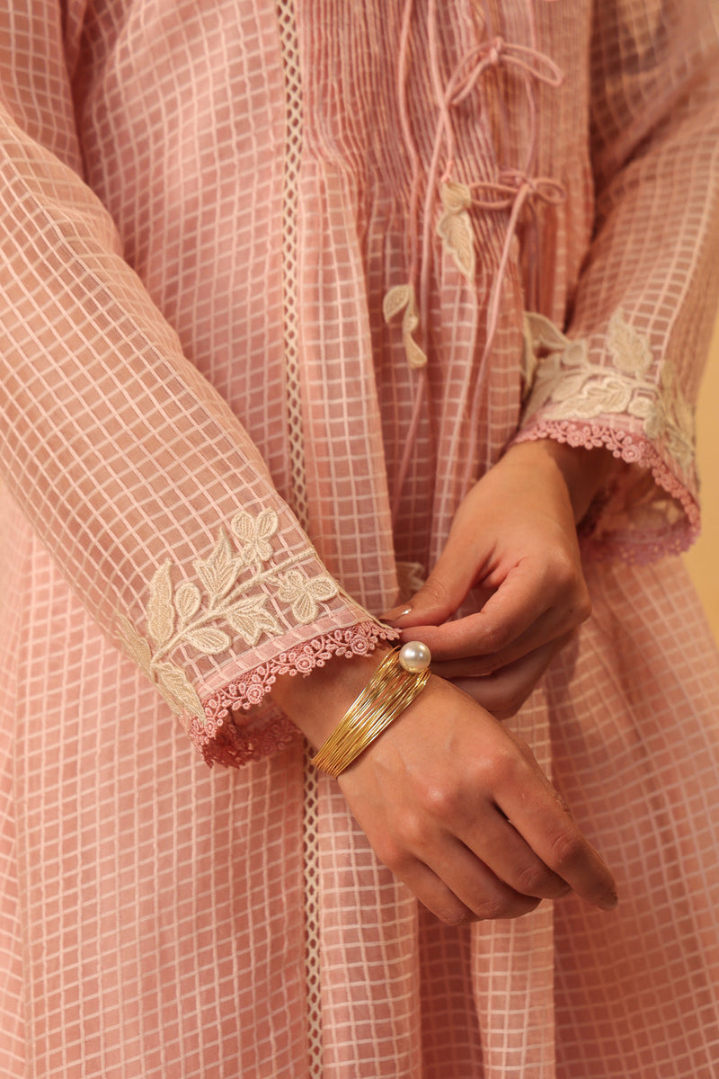 Vaayu Light Pink Tie-up Kurta Set silk chanderi , silk tencel kurta/kurta set by Niti Bothra in light pink for women in Singapore