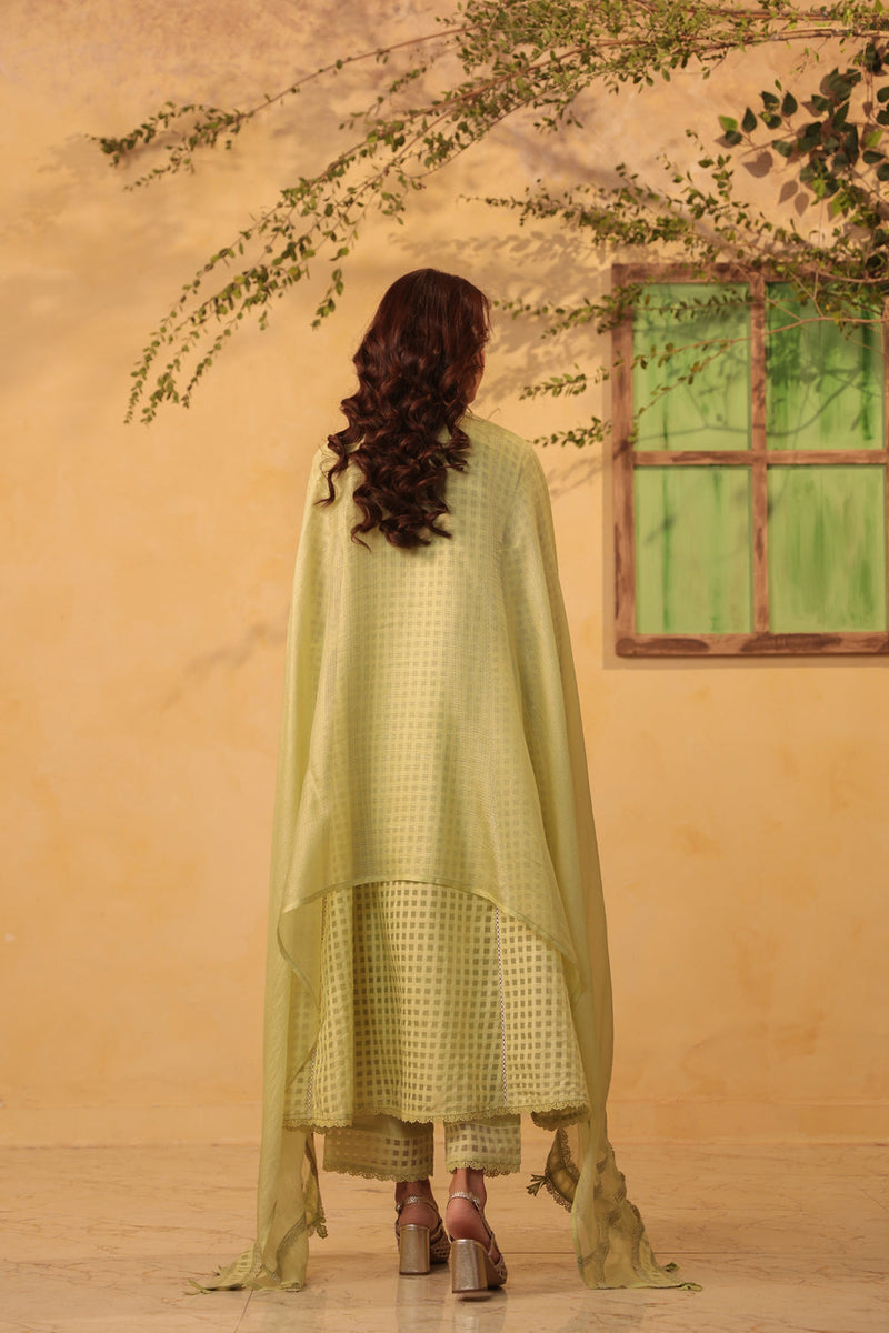 Vaayu Green Panelled Kalidar Set silk chanderi , silk tencel kurta/kurta set by Niti Bothra in green for women in Singapore
