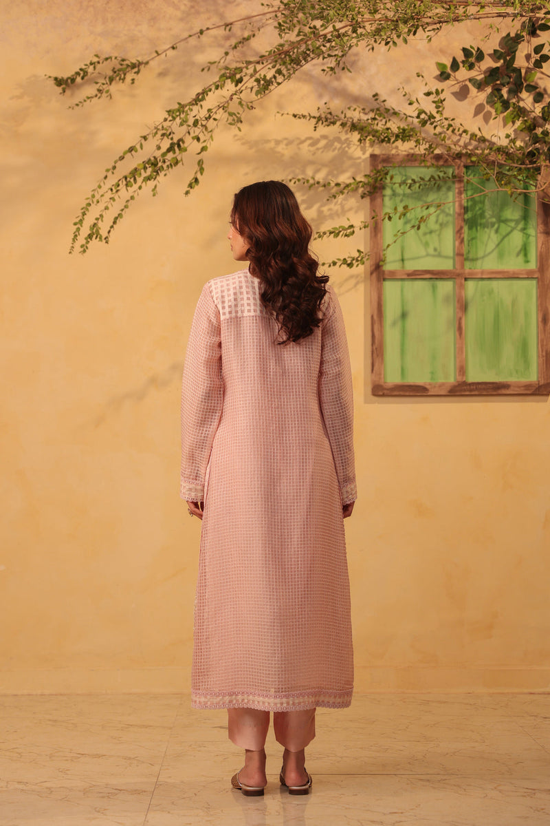 Vaayu Light Pink Straight Long Kurta Set silk chanderi , silk tencel kurta/kurta set by Niti Bothra in light pink for women in Singapore
