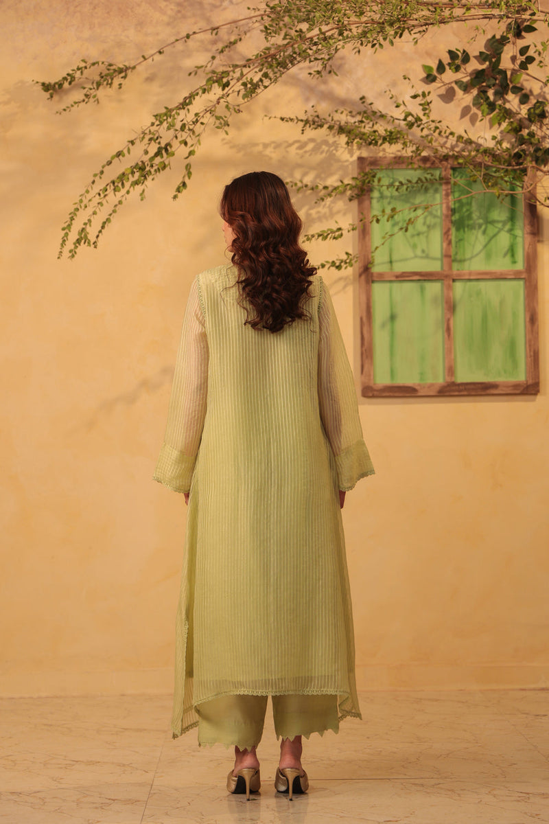 Vaayu Green Applique Yoke Kurta Set silk chanderi , silk tencel kurta/kurta set by Niti Bothra in green for women in Singapore