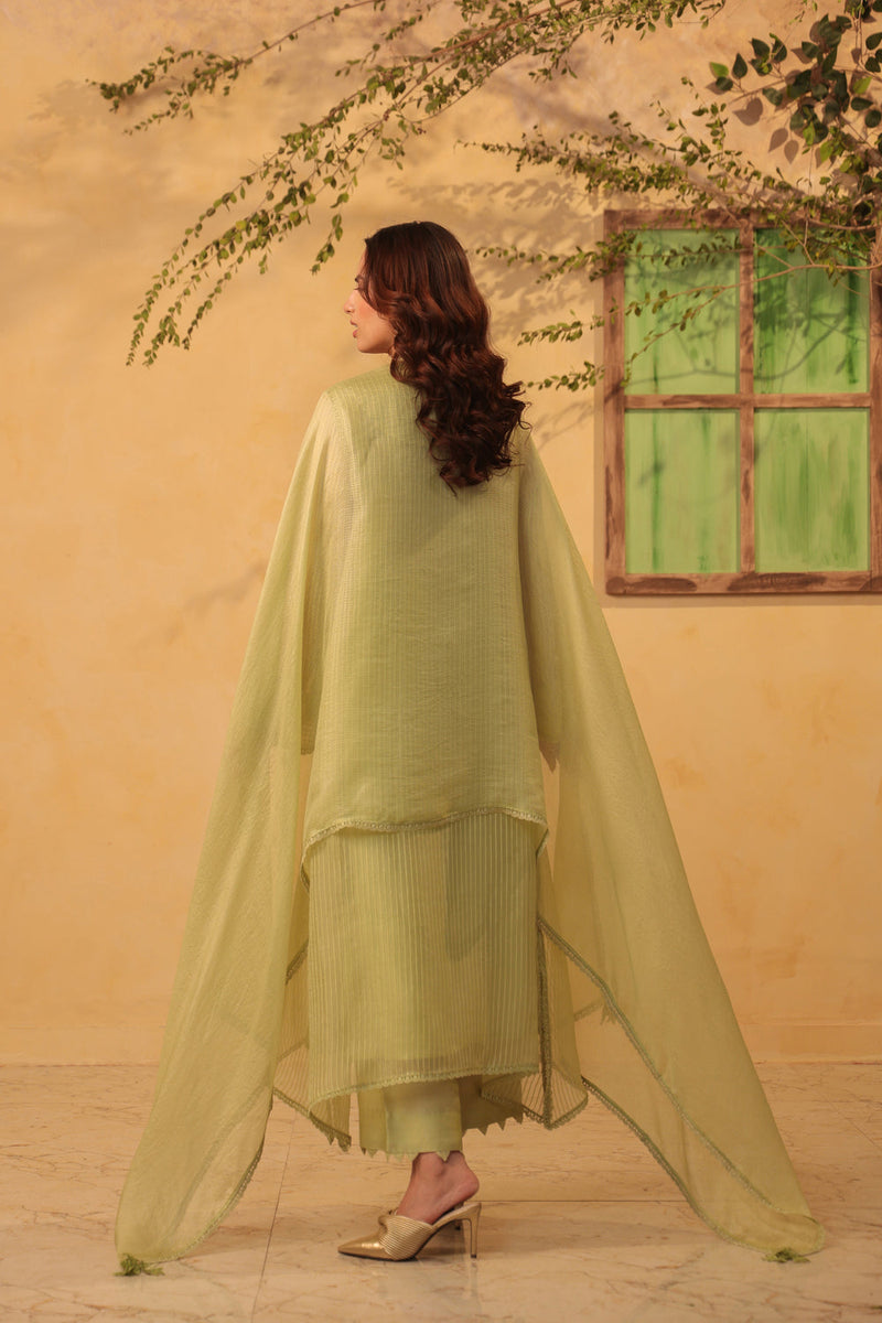 Vaayu Green Applique Yoke Kurta Set silk chanderi , silk tencel kurta/kurta set by Niti Bothra in green for women in Singapore