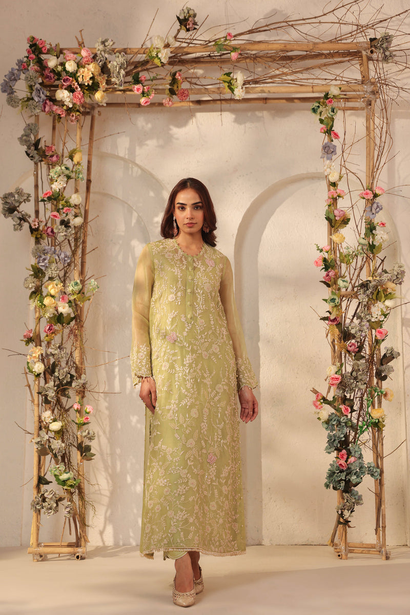 Vaayu Green Heavy Jaal Kurta Set organza , silk tencel kurta/kurta set by Niti Bothra in green for women in Singapore