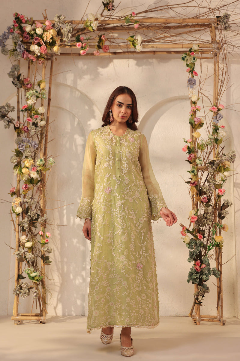 Vaayu Green Heavy Jaal Kurta Set organza , silk tencel kurta/kurta set by Niti Bothra in green for women in Singapore