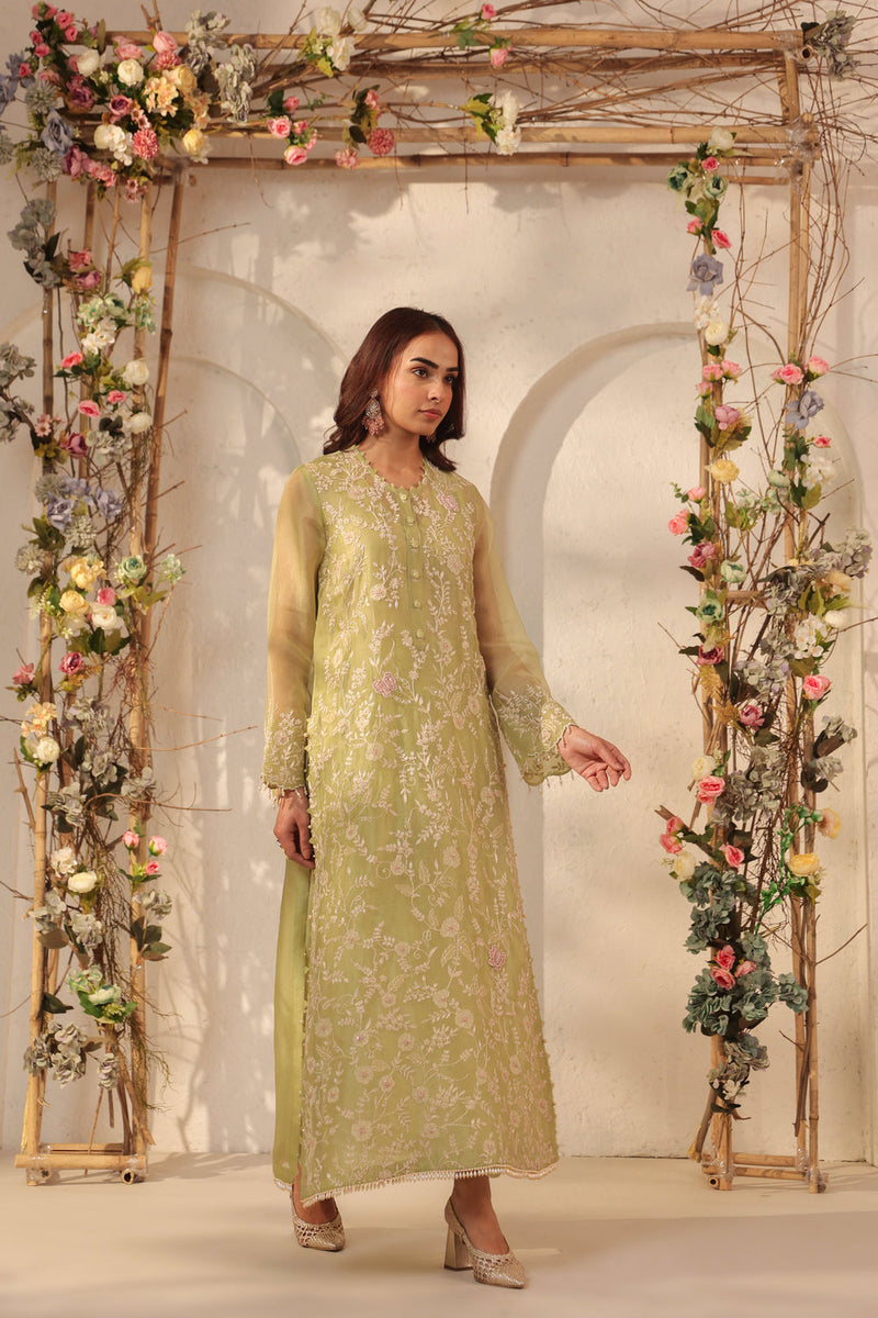 Vaayu Green Heavy Jaal Kurta Set organza , silk tencel kurta/kurta set by Niti Bothra in green for women in Singapore