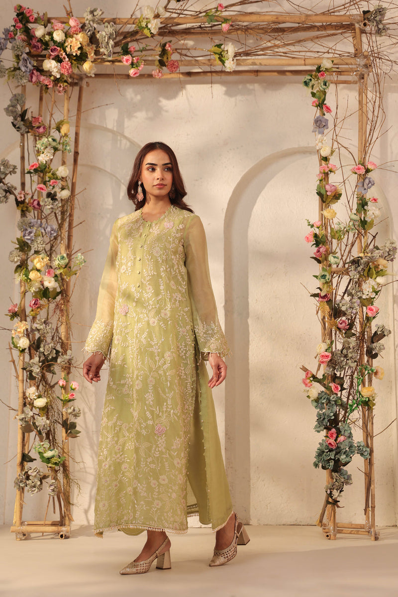 Vaayu Green Heavy Jaal Kurta Set organza , silk tencel kurta/kurta set by Niti Bothra in green for women in Singapore