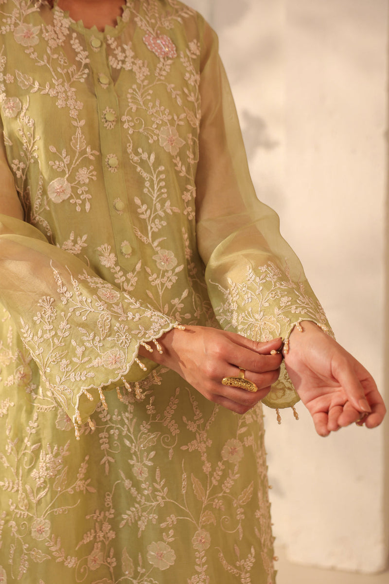 Vaayu Green Heavy Jaal Kurta Set organza , silk tencel kurta/kurta set by Niti Bothra in green for women in Singapore
