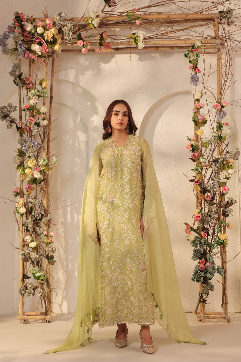 Vaayu Green Heavy Jaal Kurta Set organza , silk tencel kurta/kurta set by Niti Bothra in green for women in Singapore