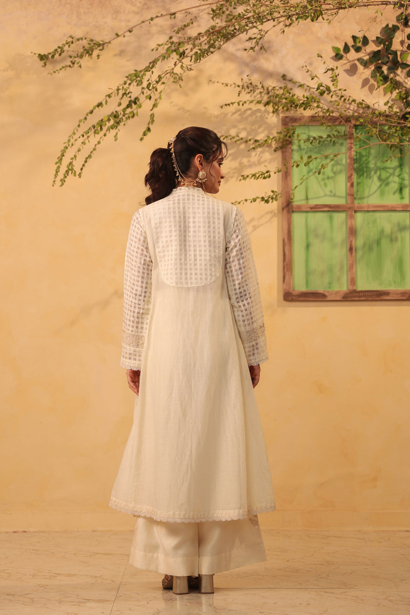 Vaayu Ivory Kalidar Set silk chanderi , silk tencel kurta/kurta set by Niti Bothra in ivory for women in Singapore