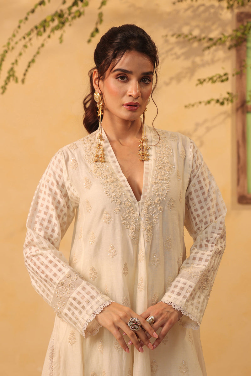 Vaayu Ivory Kalidar Set silk chanderi , silk tencel kurta/kurta set by Niti Bothra in ivory for women in Singapore