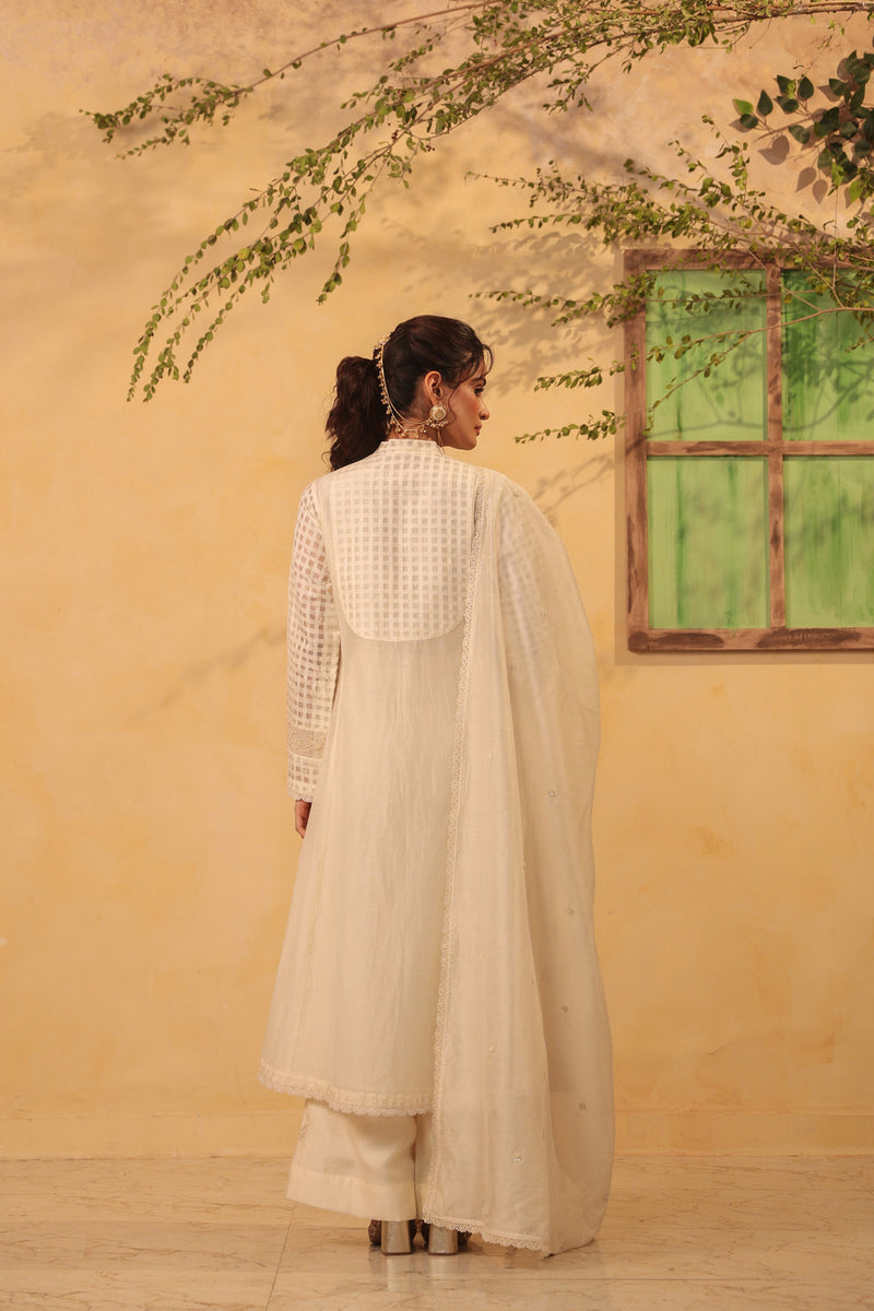 Vaayu Ivory Kalidar Set silk chanderi , silk tencel kurta/kurta set by Niti Bothra in ivory for women in Singapore