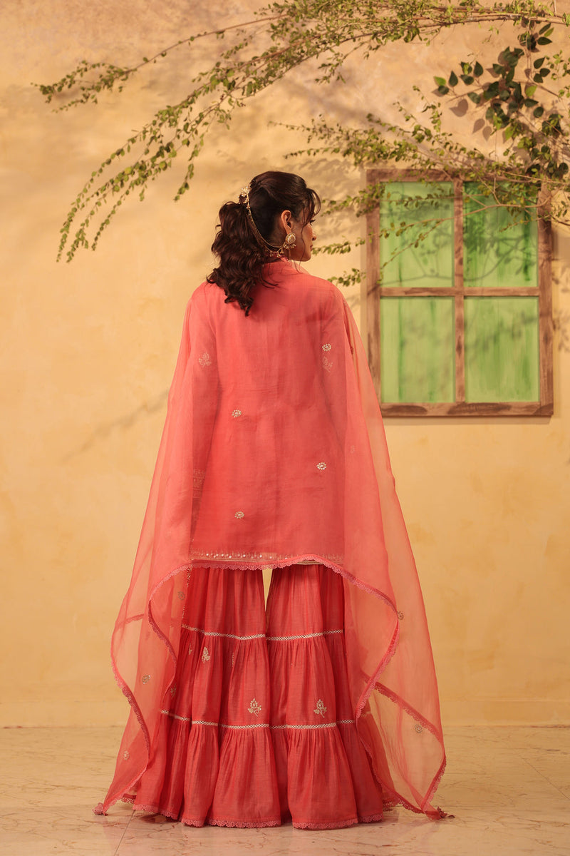 Vaayu Pink Sharara Set silk chanderi kurta/kurta set by Niti Bothra in pink for women in Singapore