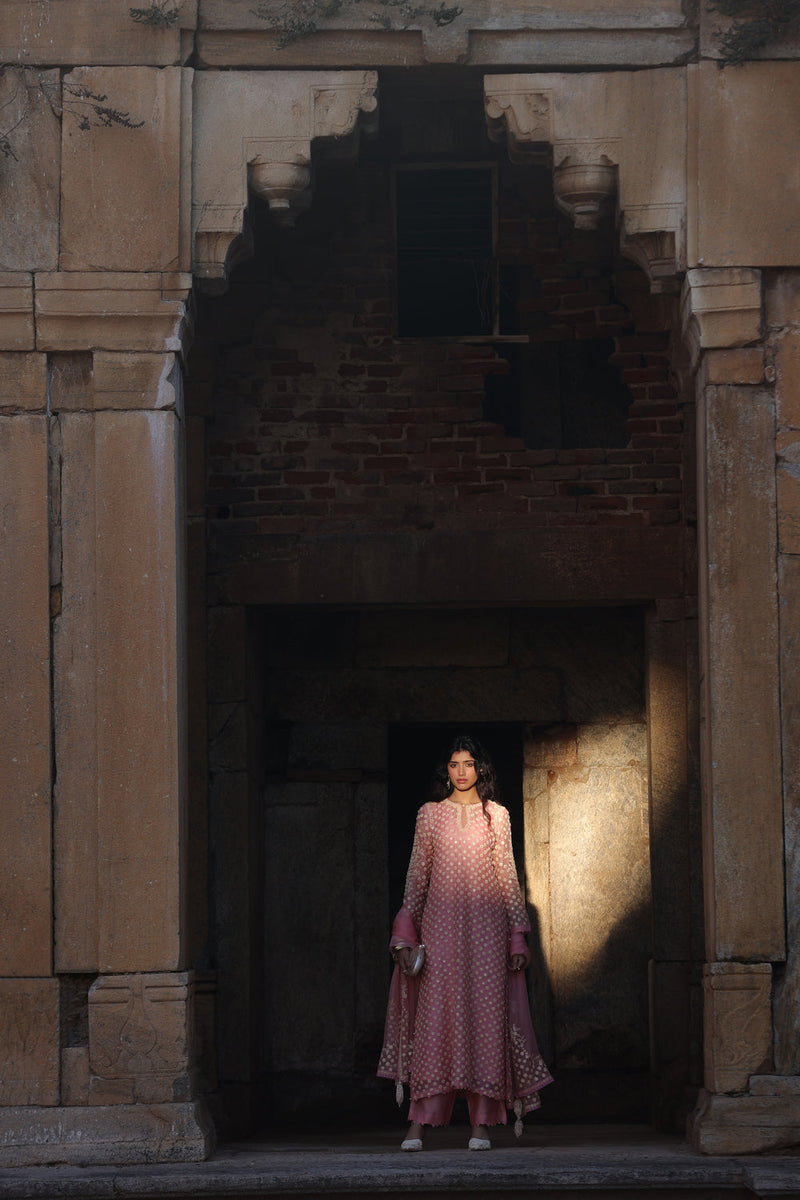 Vaayu Pink Buti Kurta Set organza , silk tencel kurta/kurta set by Niti Bothra in pink for women in Singapore