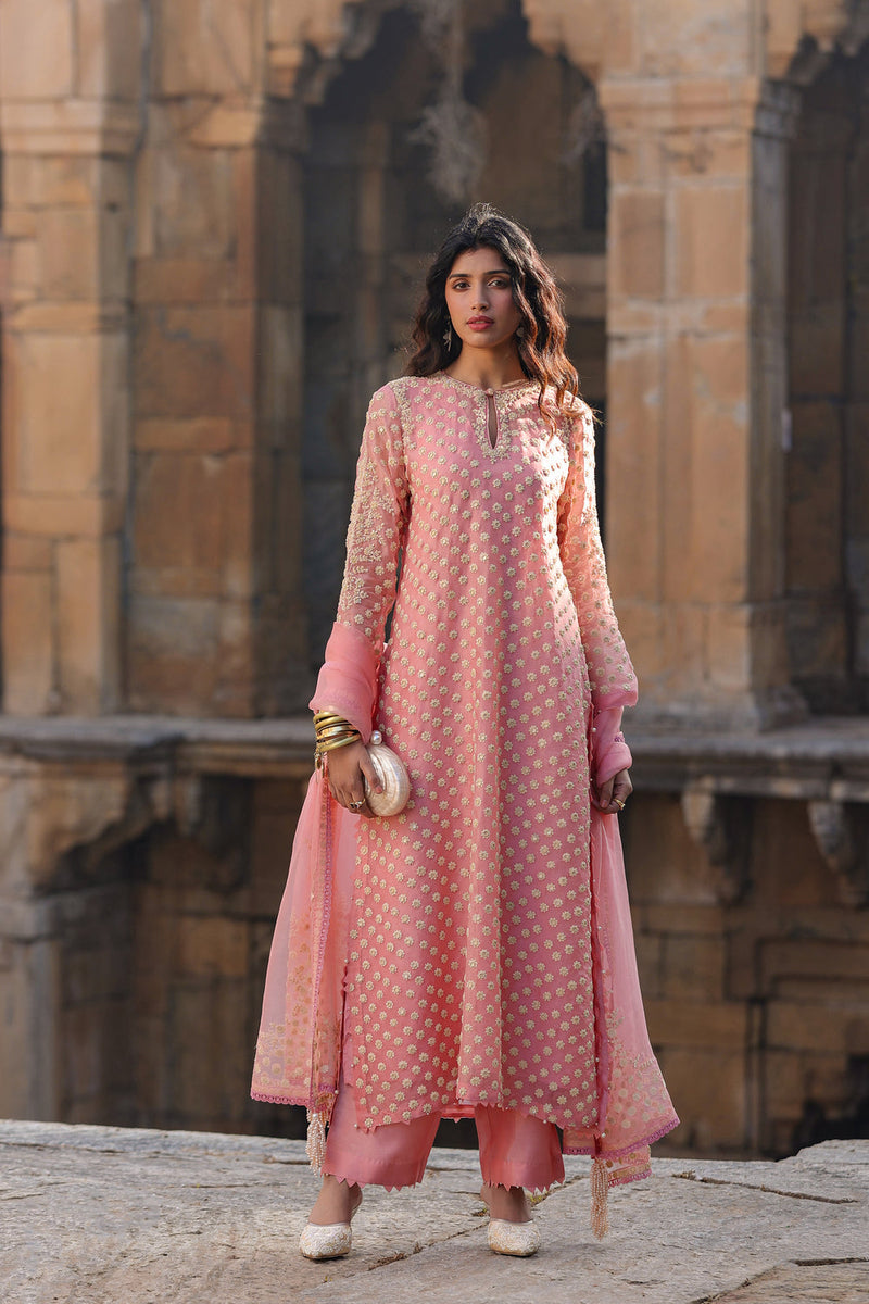 Vaayu Pink Buti Kurta Set organza , silk tencel kurta/kurta set by Niti Bothra in pink for women in Singapore