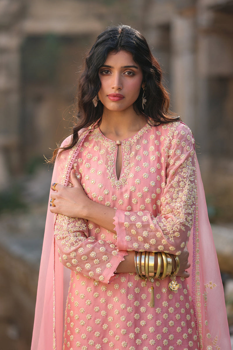 Vaayu Pink Buti Kurta Set organza , silk tencel kurta/kurta set by Niti Bothra in pink for women in Singapore